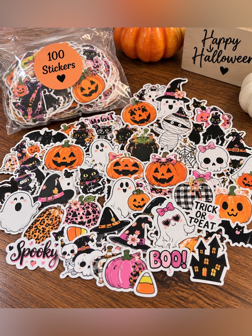 100pc Halloween Stickers Pumpkin Witch Ghost Kids Crafts Party Favors